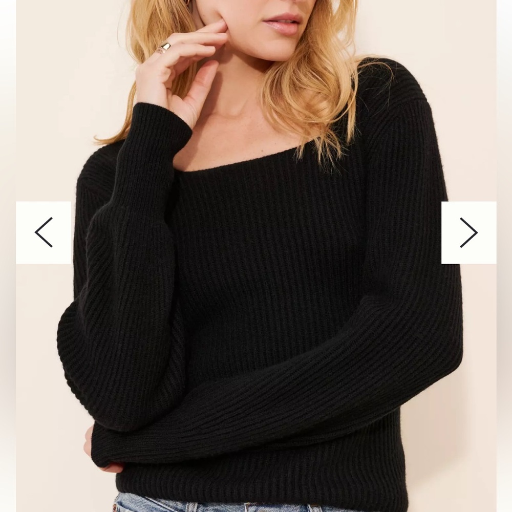 Madewell Leyton Sweater Medium Wool Cashmere Black Square Neck Blouson Sleeves